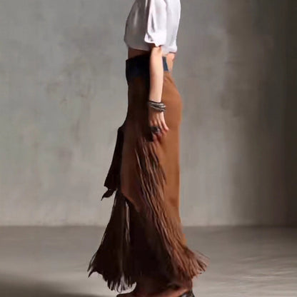Chic Asymmetrical Tassel Suede Skirt