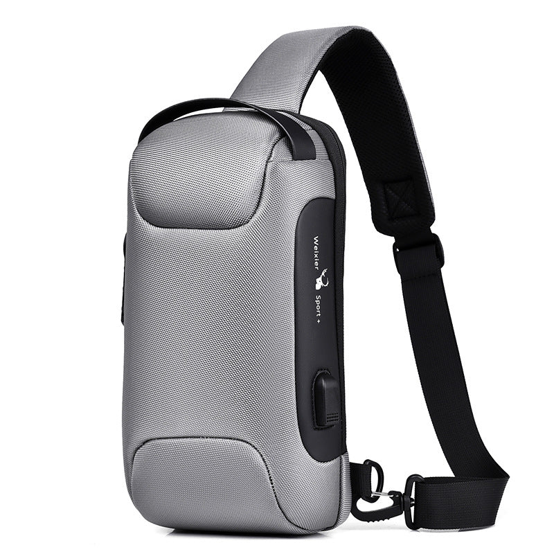 Vattentät USB Stöldväska Herr Oxford Crossbody Axelväska Sling Multifunktion Kort Travel Messenger Chest Pack