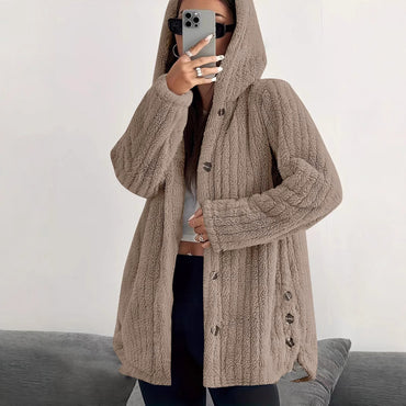 Hooded Loose Plush Coat Women's Regular Sleeve