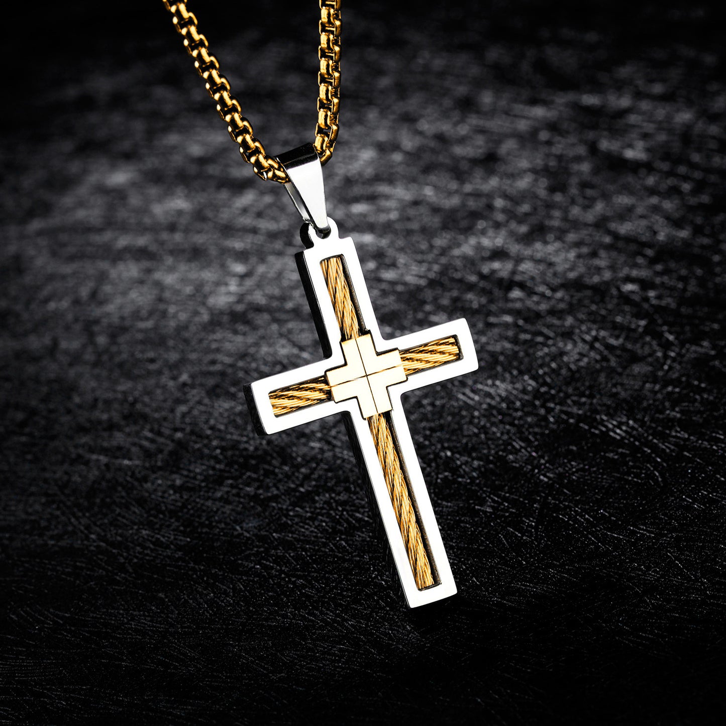 Titanium Steel Wire Cross Men's Necklace