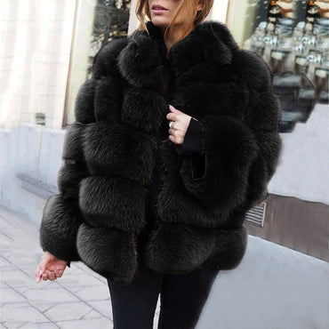 Faux fur stitching women's jacket