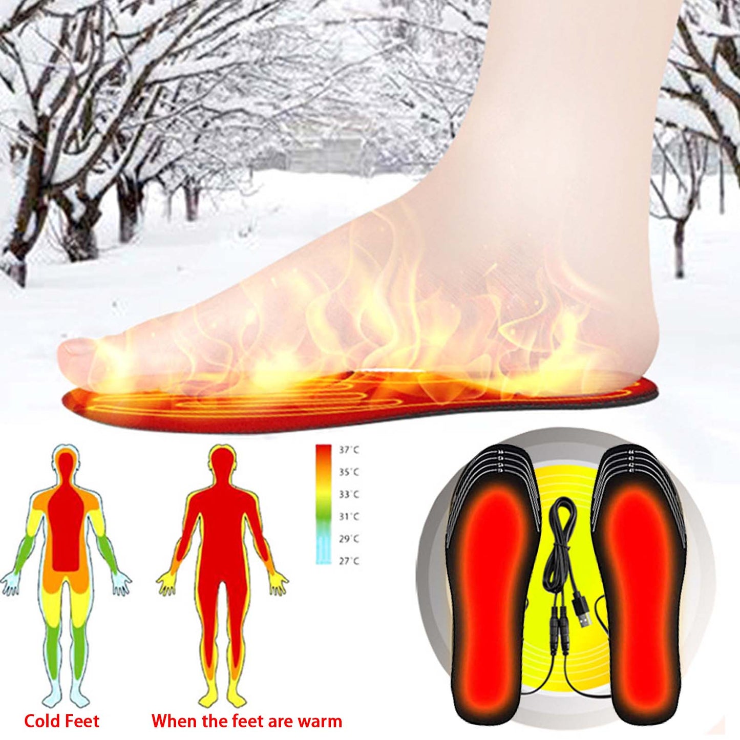 Les semelles intérieures de chaussures chauffantes USB peuvent être coupées, semelles chauffantes chaudes d'hiver, pieds pour bottes, chaussures de sport