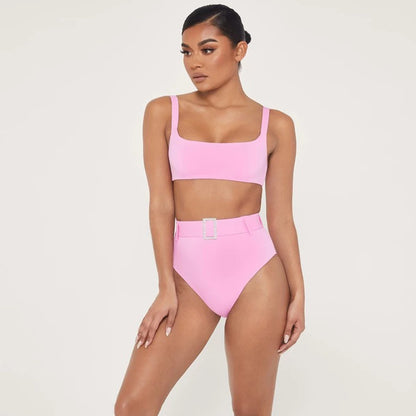 Solid color high waist sexy imitation diamond bikini