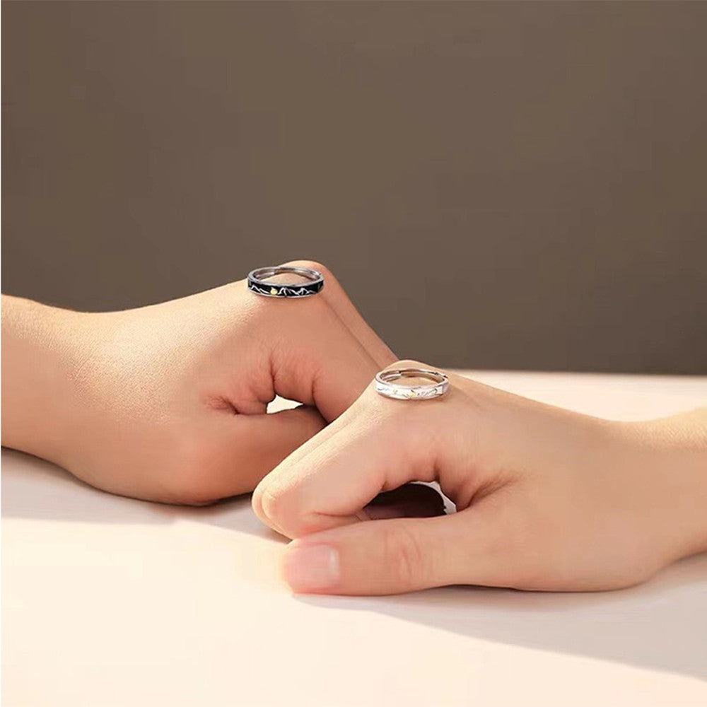 Morning And Evening Couple Rings Silver-plated Pair Of Men And Women