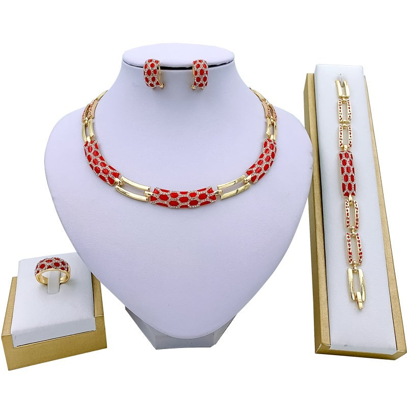 New Korean Style Diamond Earring Necklace Set - Elegant Design