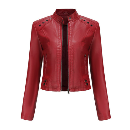 Veste courte femme en cuir clouté manches longues