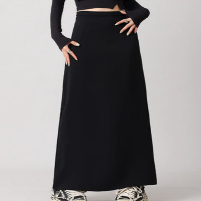 Back Slit Straight Tube Slimming High Waist Black Long Skirt