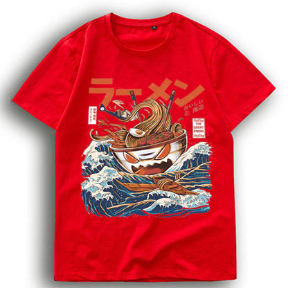 Japansk retro-T-shirt i Harajuku-stil med kort ärm för män, lösa axelärmar för ungdomar