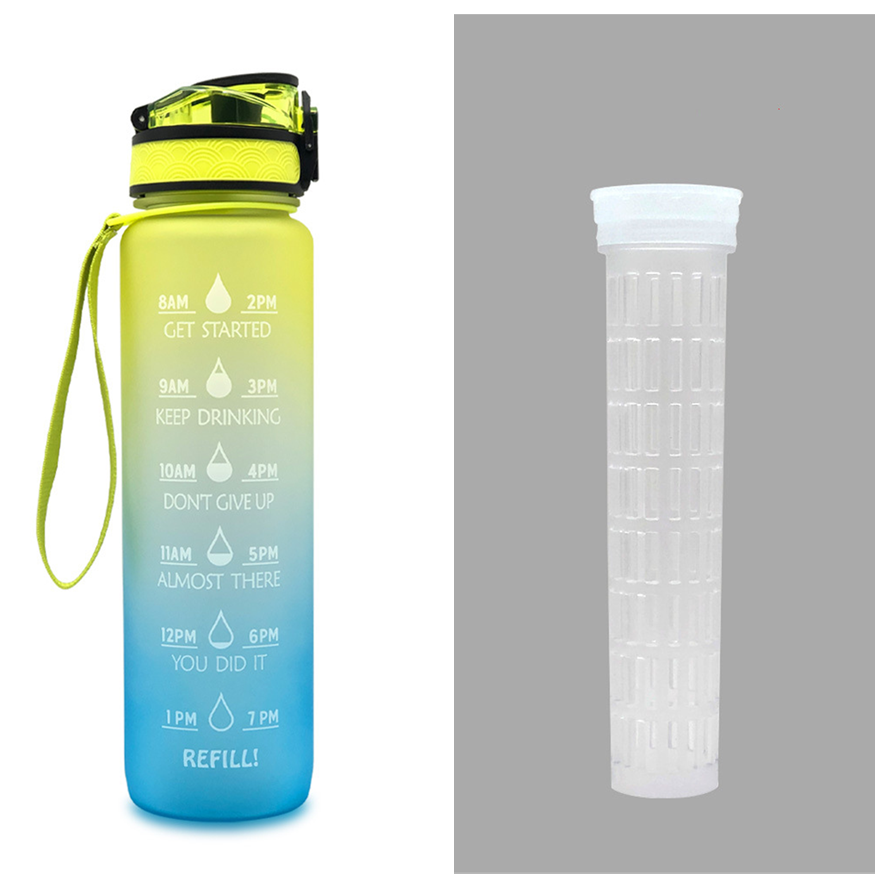 Bouteille d'eau Tritan 1L avec marqueur de temps, couvercle de rebond, bouteille d'eau de motivation, tasse étanche pour cyclisme, bouteilles de sport et de Fitness