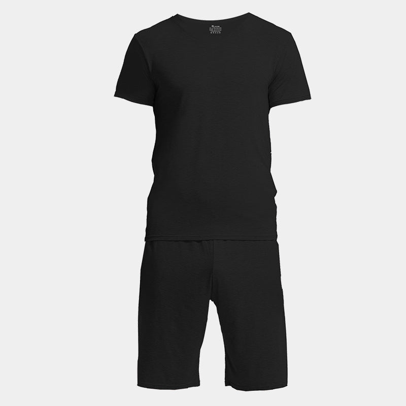 Home Wear Suit Men's Casual Round Neck Short Sleeves Shorts Solid Color Pajamas