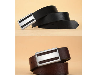 Men's Smooth Buckle Fashion Business Two-Layer Leather Belt - Professional Flow