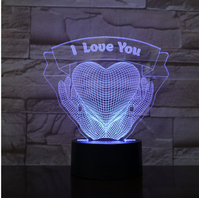 Cadeau de Saint Valentin mains tenant amour veilleuse 3D