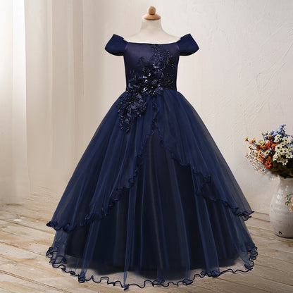 En-axel Princess Flower Dress Kostym