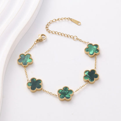 New Stainless Steel Plant Fritillary Five Leaf Petals Earring Bracelet Necklace Jewelry Set Women Cross-border Hot Selling Lot