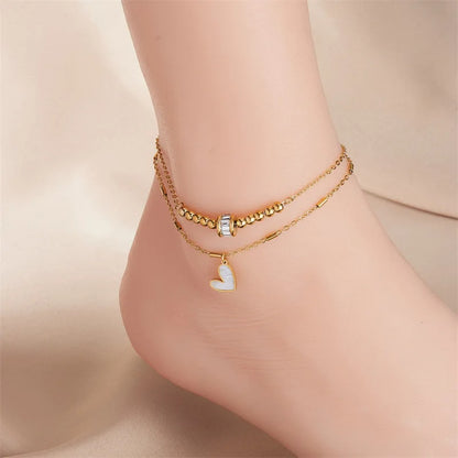 Modesmycken Boho Klassisk Kärlek Hjärta Fotledskedja Dubbelskiktad Kedja Armband Fotlänk Charm Tofs Benkedja På Fotkedja Kvinnor Festsmycken Accessoarer