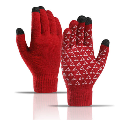 Winter Knitted Gloves For Men And Women Warm Cycling Anti-Cold Anti-Slip Triangular Offset Warm Gloves