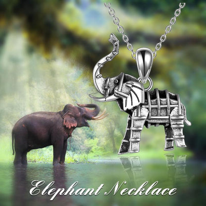 Sterling Silver Oxidized Elephant Pendant Necklace for Women and Men