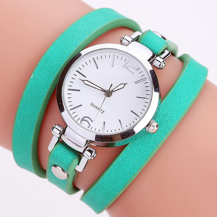 Montre-Bracelet circulaire pour femmes, bracelet en PU, alliage Simple, petit cadran, montre pour femmesM