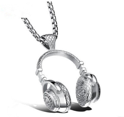 Collier pendentif en titane pour hommes, casque de musique à la mode, bouchons d'oreilles 