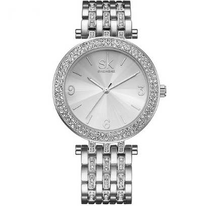 Shengke Lyxiga Damklockor Märken Crystal Sliver Dial Modedesign Armbandsklockor Dam Klockor Relogio Feminino 