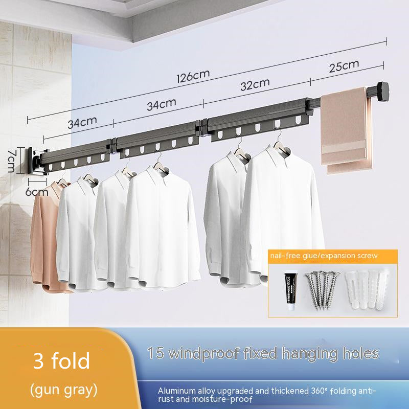 Suction Cup Folding Clothes Hanger Indoor Home Balcony Aluminum Retractable Drying Rack No Punching Folding Clothes Hanger