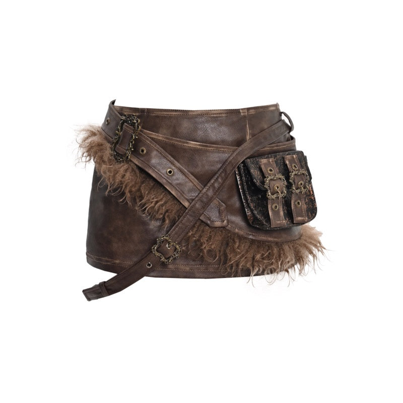 Waist Bag Skirt Set - Street Style Low-Waisted PU Material