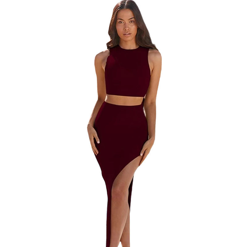 Women's Short Top Split Hip Skirt Two-piece Set Dress