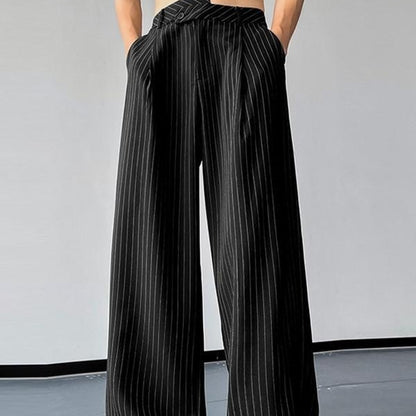 Men's Vertical Striped Pleated Casual Trousers