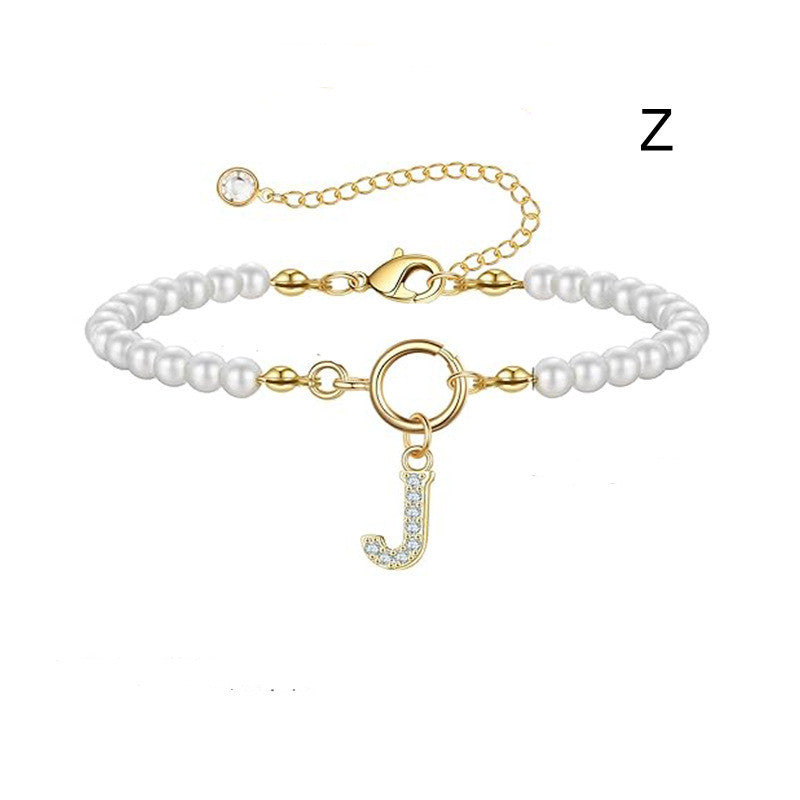 2024 Nytt Mode Toggle Lock Initial Armband Kvinnor AZ Bokstav Hänge 6mm Pärlarmband För Kvinnor Smycken Gåva