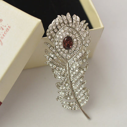 Retro Fashionable Corsage Clothing Alloy Diamond Personality Feather Brooch