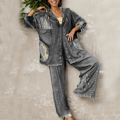 Casual Loose-fitting Hoodie Top And Trousers Two-piece Set