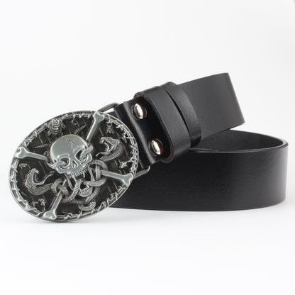 Men's Casual Skull Decorative Two-Layer Cowhide Belt - Rebellious Style