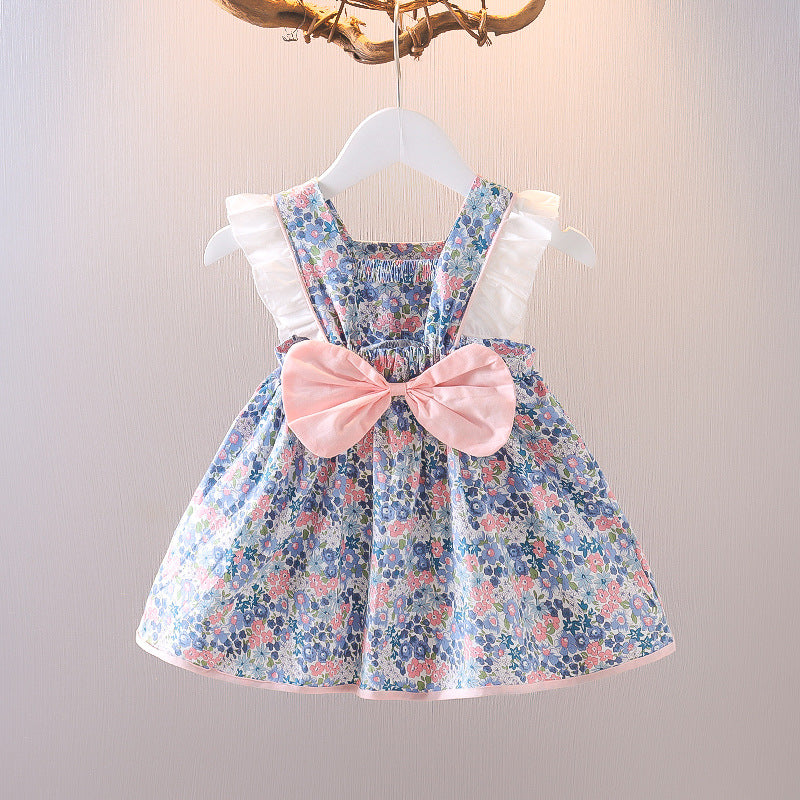 Robe de princesse d'été en coton à manches bulles pour filles, motif floral, pour petits enfants