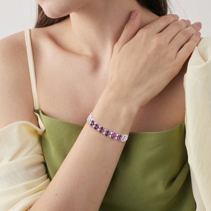 S925 Sterling Silver Lila Granat Armband Dam Mode Zirkon Ljus Lyx Smycken