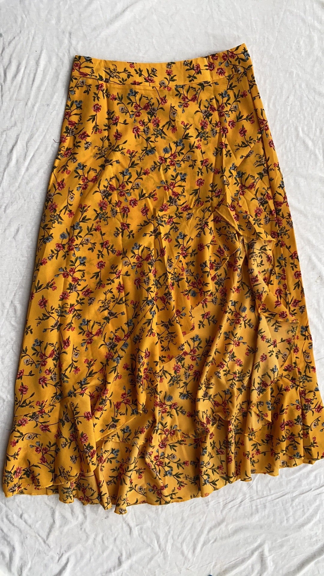Professional Printed Ruffled Side Slit Skirt - Polyester Floral (3 Colors, M-XXL, Plants & Flowers)