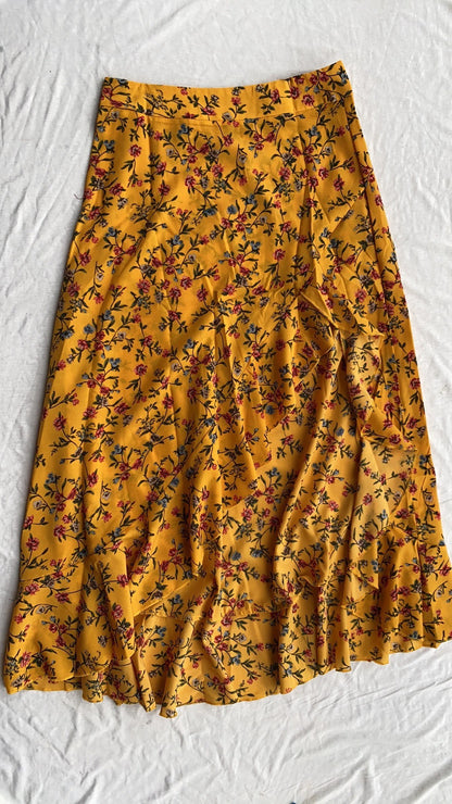 Professional Printed Ruffled Side Slit Skirt - Polyester Floral (3 Colors, M-XXL, Plants & Flowers)