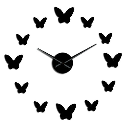 3D Mirror Wall Clock Butterfly Living Room Bedroom Home Decor Big Clock Time