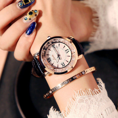 Mobile rhinestone women's watch Korean fashion trend student retro belt watch quartz watch