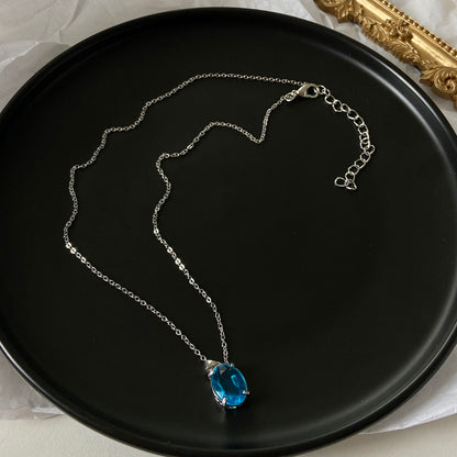 Chic Blue Crystal Zircon Pendant halsband för kvinnor trendig enkel kedja halsband 2021 Mode smycken gåva s