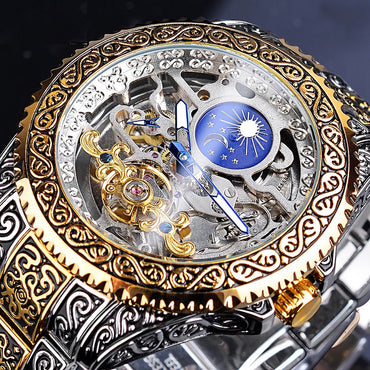 Forsining Skeleton Carved Tourbillon Mechanical Watches Luxury Herrarmbandsur