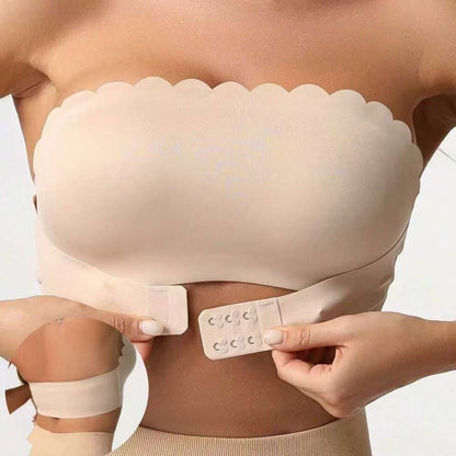 Oblique Shoulder Hollow-out Lace Band Chest Pad Naked Women Sense Seamless Bras