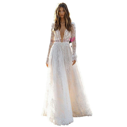 Women's Wedding Dress - Elegant Lace Long Sleeve Gown