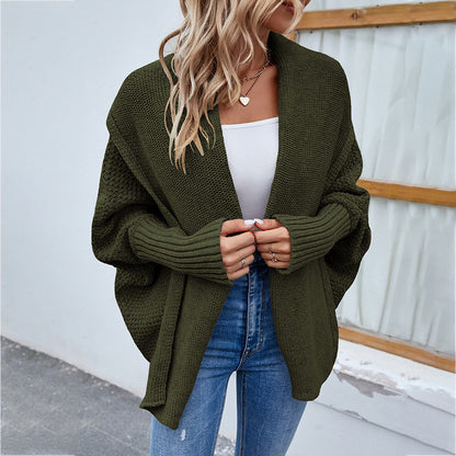 Nouveau pull tricoté ample couleur unie manches chauve-souris grand Cardigan à revers automne et hiver veste de mode pour les femmes vêtements
