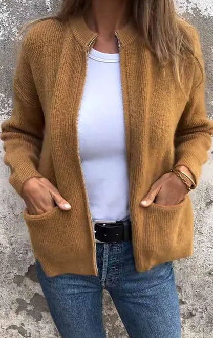 New Solid Color Casual Coat Zipper Sweater Cardigan