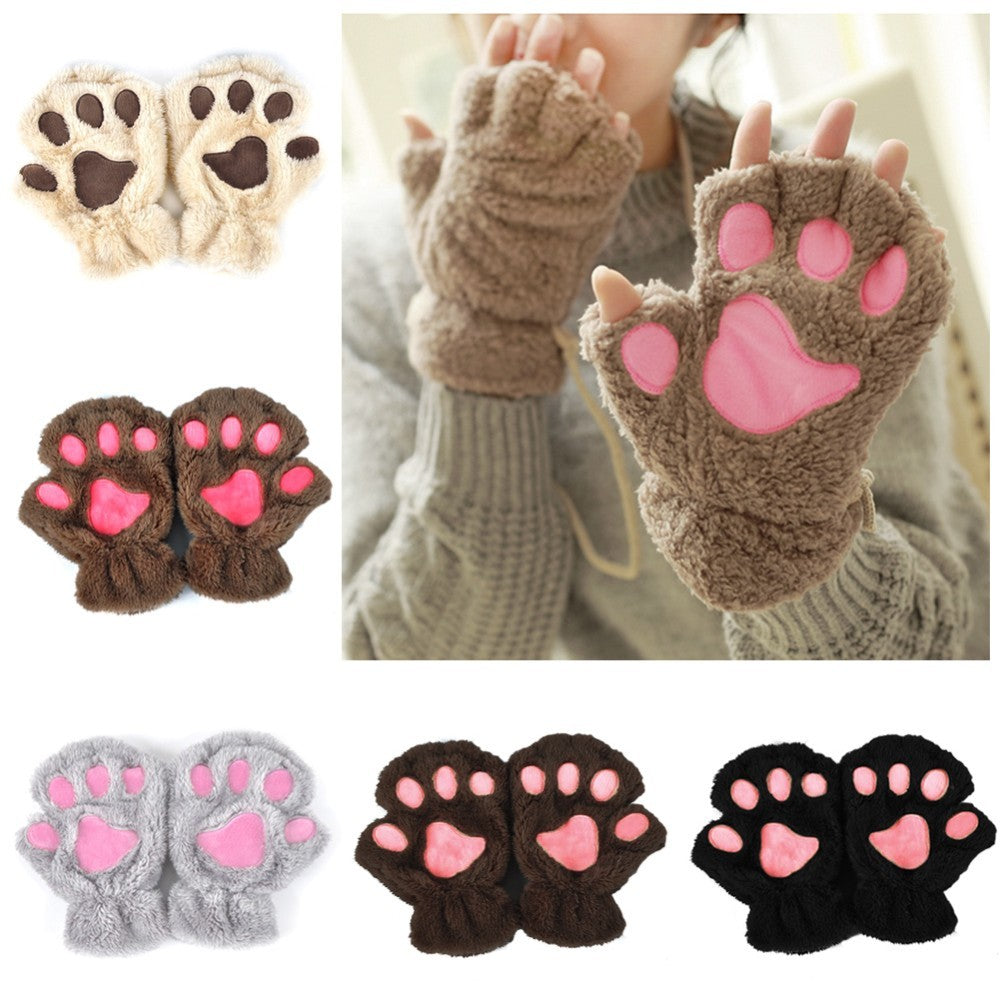 Vinter ljuvlig halv cover Paw Bear Cat Claw handskar Kort finger