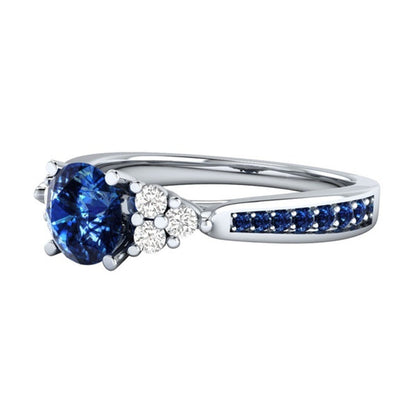 New inlaid sapphire zircon ring European and American hot-plated 925 silver princess engagement ring