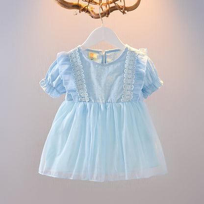 Robe de princesse d'été en coton à manches bulles pour filles, motif floral, pour petits enfants