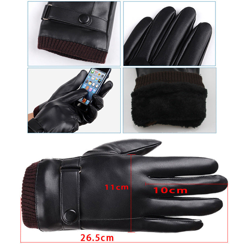 Men's Winter Riding Fleece Padded PU Gloves