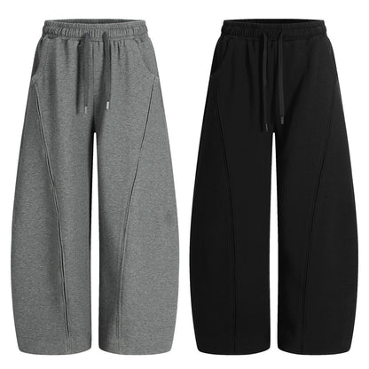 American Retro Men's Stitching Drawstring Solid Color Matchet Pants