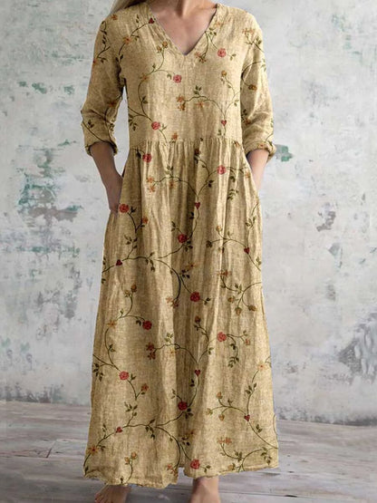 Casual Women's Fashion Floral Print Mid-length Dress